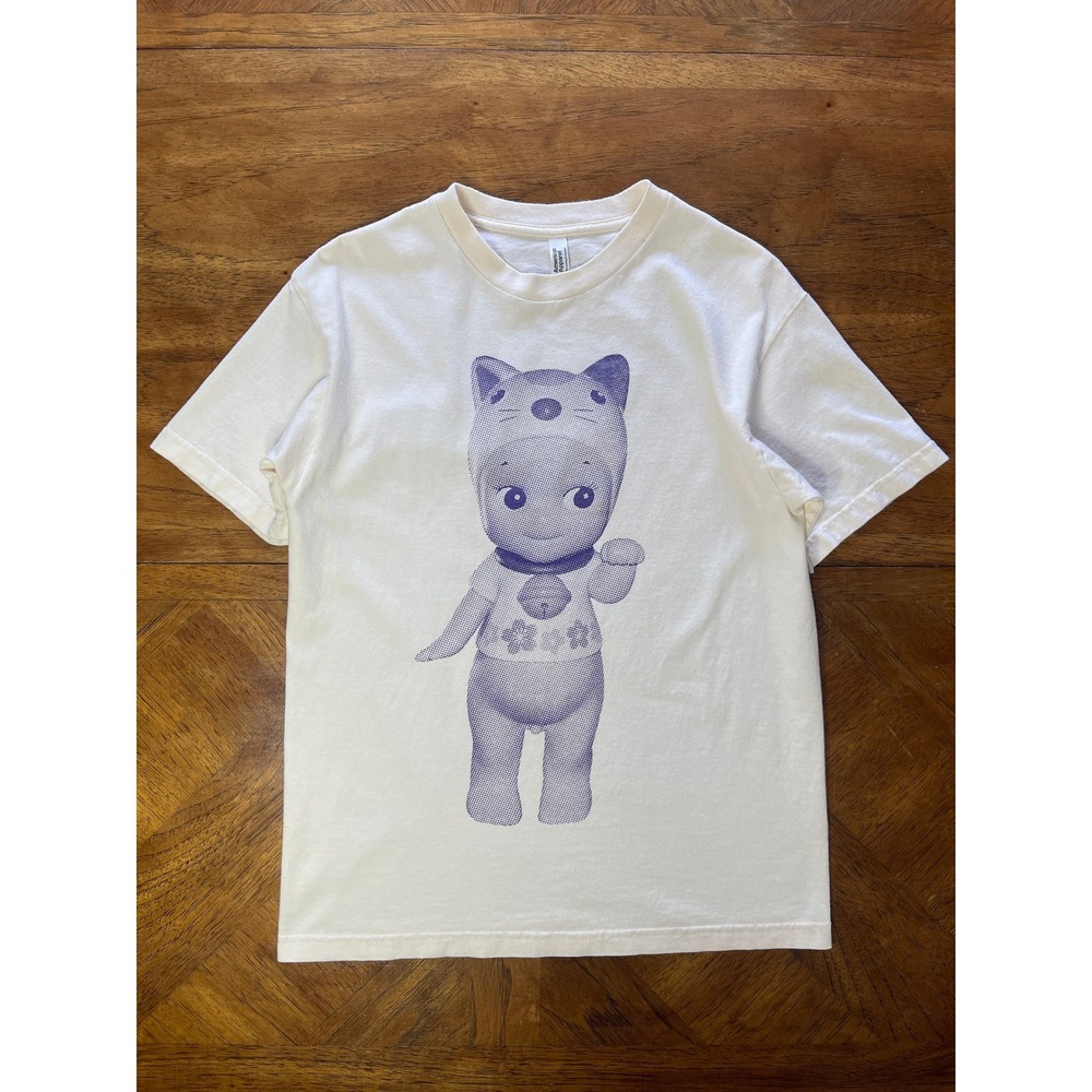 American Apparel Sonny Angel T-Shirt White Purple Cat Graphic Tee 1301 Medium